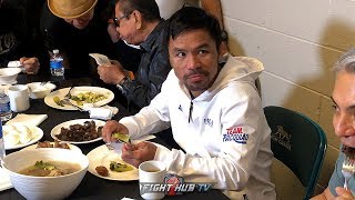 MANNY PACQUIAO EATING LIKE GOKU AFTER WEIGH IN WITH KEITH THURMAN [upl. by Necaj]