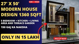 27X50 Feet House Design 3D  1350 SQFT  150 Gaj  5 BHK  82 X 15 Meter  Archie Sense [upl. by Euginimod946]