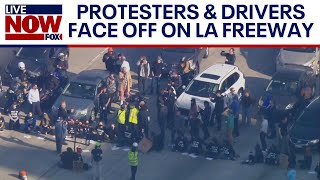 Ceasefire chaos Drivers confront protesters on LA freeway amid IsraelHamas war  LiveNOW from FOX [upl. by Rosetta]