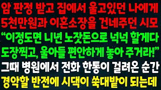 실화사연 암판정 받고 울고 있던 내게게 5천만원과 이혼소장 주던 시모 “이정도면 노잣돈으로 넉넉할게다 울아들 놓아주거라” 그때 병원에서 걸려온 전화에 경악할 반전에 쑥대밭되는데 [upl. by Yreva]