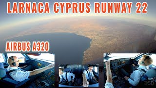 Larnaca LCA Cyprus  Airbus approach over the island to runway 22  pilots  cockpit view  4k [upl. by Lashond]