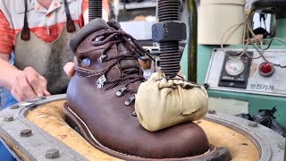 Process of Making Strong Hiking Boots from Thick Cowhide leather Handmade Shoe Craftsman [upl. by Brodsky469]