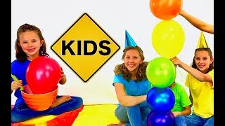 Learn English Colors Rainbow Balloon Stack with Sign Post Kids [upl. by Bonaparte942]