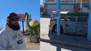 Onewheel Ride Down Main Street In Holbrook AZ Slammed VW Bus and Dinosaurs [upl. by Eynenihc]