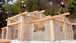 How to build a beautiful wooden house Amazing woodworkers teamwork [upl. by Limhaj]