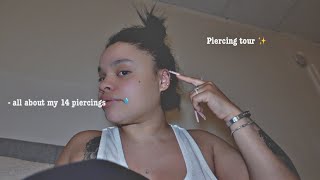 PIERCING TOUR ✰ ᥫ᭡ all about my 14 piercings  pain levels healing process amp pricing  Kayy Lovee [upl. by Ahseenak]