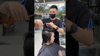 Dang Hieu Layer bob haircut  Kiểu tóc ngắn cho mặt tròn danghieuhairstylist layerbobhaircut [upl. by Koenig]