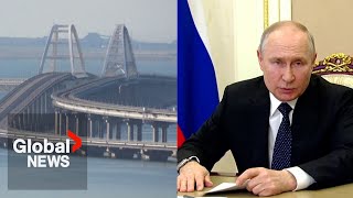 Crimea bridge attack Putin says Russia will respond to quotterrorist actquot in Kerch Strait [upl. by Elleuqar]