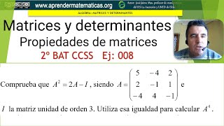 Operar con matrices Potencias 2bat ccnn2 02 08 José Jaime Mas [upl. by Airdnekal]