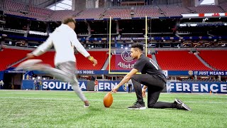 MY FIRST TIME KICKING IN AN NFL STADIUM LOCKER ROOM TOUR [upl. by Baram]