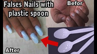 MAKE FAKE NAILS FROM PLASTIC SPOON Easy amp Cheap  Diy Nails [upl. by Freeman]