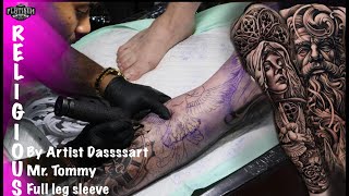 AMAZING FULL LEG SLEEVE WITH RELIGIOUS THEME🔥‼️  BY ARTIST DASSSSART [upl. by Arodnahs]