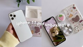 unboxing iphone 11 pro silver 📦  cute accessories 256 gb setup and camera test [upl. by Tilda781]