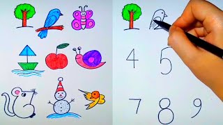 how to draw easy 9 drawing from number for kids 123456789 easy drawing make picture [upl. by Serle]