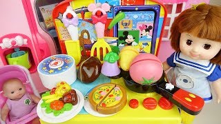 Mickey Kitchen and baby Doll food cooking play Doli house [upl. by Ahsinac]