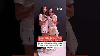 La fête au Club France pour les sabreuses Manon ApithyBrunet et Sara Balzer 🥇🥈 paris2024 [upl. by Elrebmik]