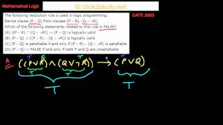 Mathematical Logic Example 1006 GATE CS 2003 resolution principle [upl. by Sabu949]