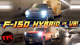 Watch The 2021 Ford F150 Hybrid Take On The V8 Chevy Silverado On The Worlds Toughest Towing Test [upl. by Nyluqcaj]