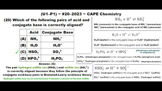 Conjugate AcidBase Pairs  202320U1P1 CAPE Chemistry [upl. by Eirffej]