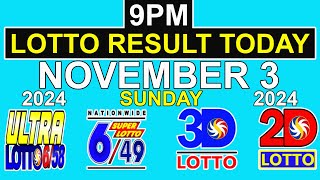 Lotto Result Today 9pm November 3 2024 PCSO [upl. by Purvis]