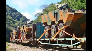 Trem Exército Brasileiro e Rumo com Viaturas Blindadas Guarani  Ferrovia Curitiba  Paranaguá [upl. by Edithe]