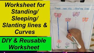 Standing Line  Sleeping Line  Slanting line  Curves  How to make pattern writing Worksheets [upl. by Elleinnad269]