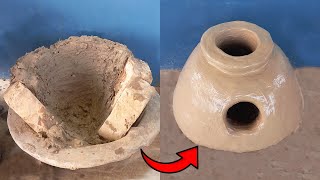 How to make Desi Mud Chulha at Home । Smokeless Chulha Making । Village Kitchen Design [upl. by Azer]