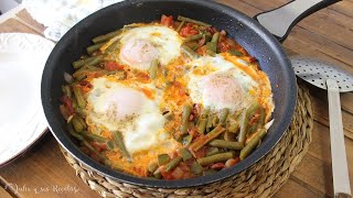 Judías verdes con tomate y huevo😋RECETA RICA FÁCIL Y SANA [upl. by Barbette]