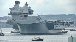 Aircraft carrrier HMS Queen Elizabeth returns to sea after being in Portsmouth for summer [upl. by Earissed]