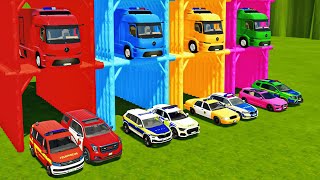 TRANSPORTING ALL POLICE CARS amp AMBULANCE EMERGENCY VEHICLES WITH URBAN TRUCKS  Farming Simulator 22 [upl. by Reifel]