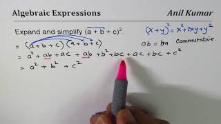 Expand and simplify trinomial square a  b  c2  a2b2c22ab2ac2bc [upl. by Anuayek171]