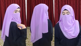 Hijab With Niqab💜  Simple And Easy HijabNiqab Style  Full Coverage Niqab Style  The Hijabi [upl. by Odrick]