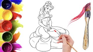 Coloring with Sticker Book Dress Up Disney Princess ArielSnow WhiteBelleCinderella [upl. by Yuria428]