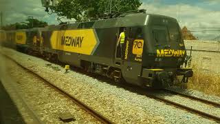 Passing Medway 4700  4724  4708 and class 5600  5627 near Lisbon Barreiro Station 170524 [upl. by Silloh711]