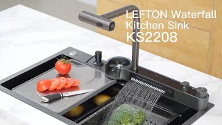 Lefton Two Outlets Waterfall Faucet Kitchen Sink with Digital Temperature Display amp LightingKS2208 [upl. by Norean364]