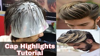 Mens Highlights Tuturial In Hindi  Cap Highlighting  Blonde Highlights 2021 [upl. by Audra]