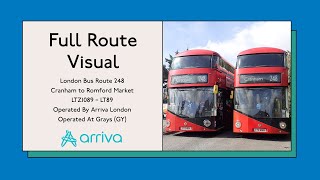 Full Route Visual  London Bus Route 248 Cranham to Romford Market [upl. by Barden]