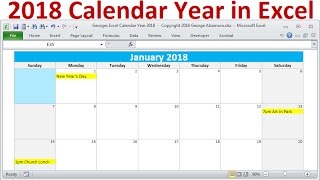 2018 Calendar Year in Excel 2018 Monthly Calendars Year 2018 Calendar with Holidays 2018 Planners [upl. by Hebert]