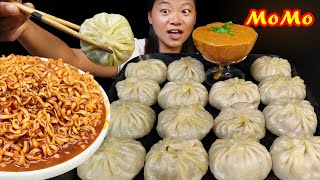 Eating Big Juicy Pork Momo With Spicy Blackbean Noodles Momo Mukbang amp Spicy Noodles Nepali Mukbang [upl. by Ahsenot]