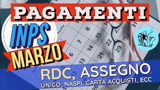 PAGAMENTI MARZO❗️TUTTE LE DATE 👉 CARTA ACQUISTI RDC PDC ASSEGNO UNICO NASPI PENSIONI ECC [upl. by Annoyk211]