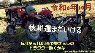 オールドトラクターヤンマーYM1300秋耕運出来たよ。土も硬くて1時間弱作業しましたが馬力が不足気味マフラーから煙。サインでてます。 [upl. by Virg]