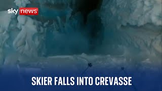 Watch the terrifying moment a skier falls into a crevasse in France [upl. by Edroi]