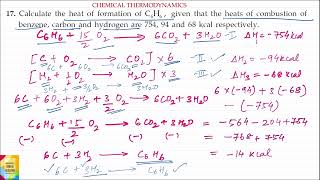 Q17 Calculate the heat of formation of C6H6  given that the heats of combustion of benzene carbon [upl. by Socrates]