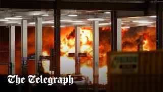 All flights suspended as large fire breaks out at London Luton Airport [upl. by Jed636]