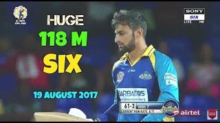 Shoaib Malik Hits Huge 118m Six  Out Of Ground CPL 2017 August 19 vs St Kitts and Nevis Patriots [upl. by Skricki198]