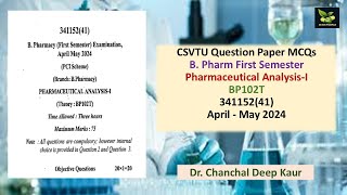 MCQs Pharmaceutical AnalysisI CSVTU Question Paper B Pharm First Semester [upl. by Bunting]