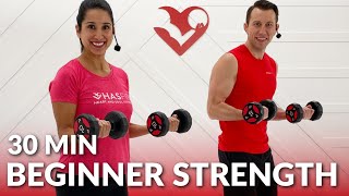 30 Min Beginner Strength Training at Home  Full Body Dumbbell Workout for Beginners with Weight [upl. by Wallinga]