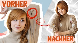 Pullover Makeover Pinterest HACK  Löcher reparieren OHNE nähen Refashion Transformation [upl. by Ymas526]