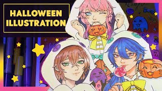 Happy Halloween 🌟 👻 🍭  Alcohol Markers Illustration Process Hypmic Fan Art [upl. by Terencio]