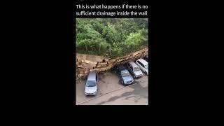 Crazy Landslide Crushes Huge Wall and Cars Sound On [upl. by Hemphill]